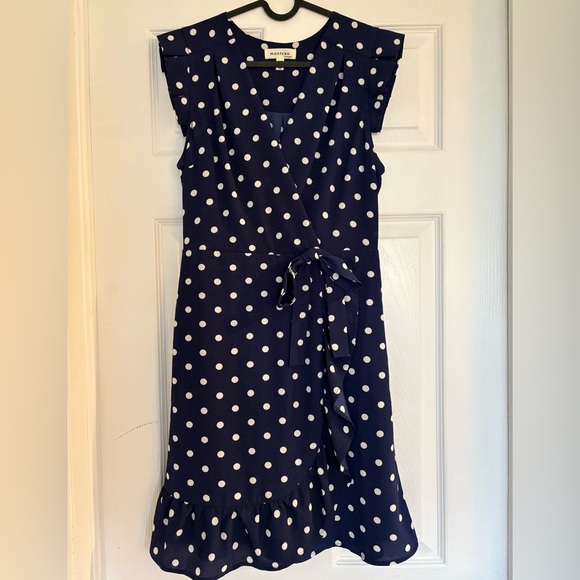 Monteau Dresses & Skirts - Monteau Navy and White Polka Dot Dress